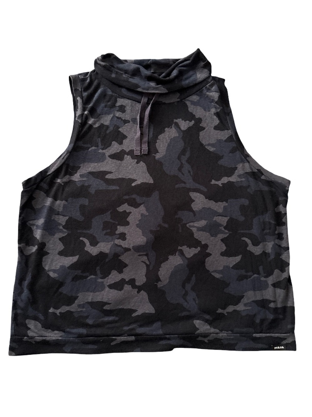 Prana Women's Sleeveless Cowl Neck Tank in Black and Charcoal Camo